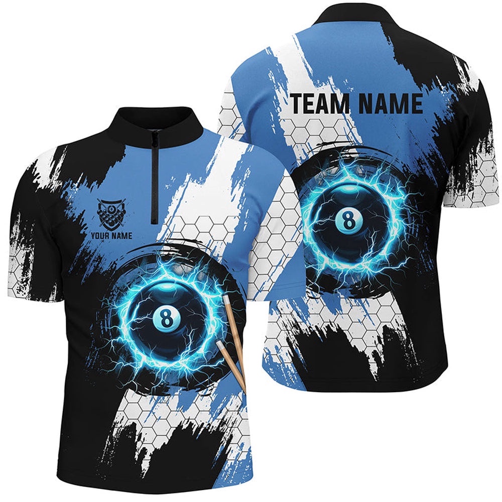 Black Blue Lightning 8 Ball Billiards 3D Shirts 8 Ball Pool Team Jerseys, Personalized Billiard Team Jersey Shirt Black Blue Lightning 8 Ball Billiards 3D Shirts 8 Ball Pool Team Jerseys, Personalized Billiard Team Jersey Shirt