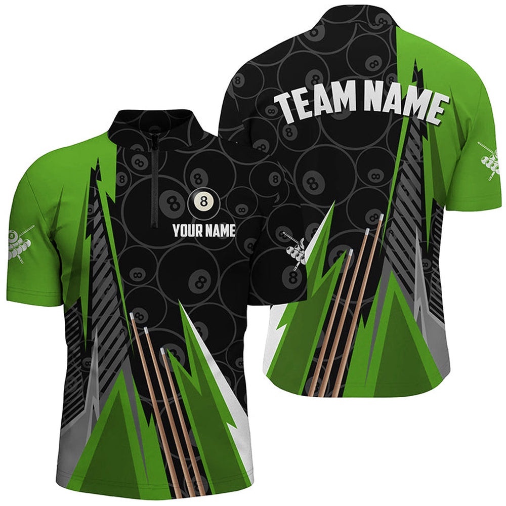 Black Green Billiard Pattern Jersey & 14 Zip Shirts, Billiard Team Jersey Uniform, Personalized Billiard Team Jersey Shirt Black Green Billiard Pattern Jersey & 14 Zip Shirts, Billiard Team Jersey Uniform, Personalized Billiard Team Jersey Shirt