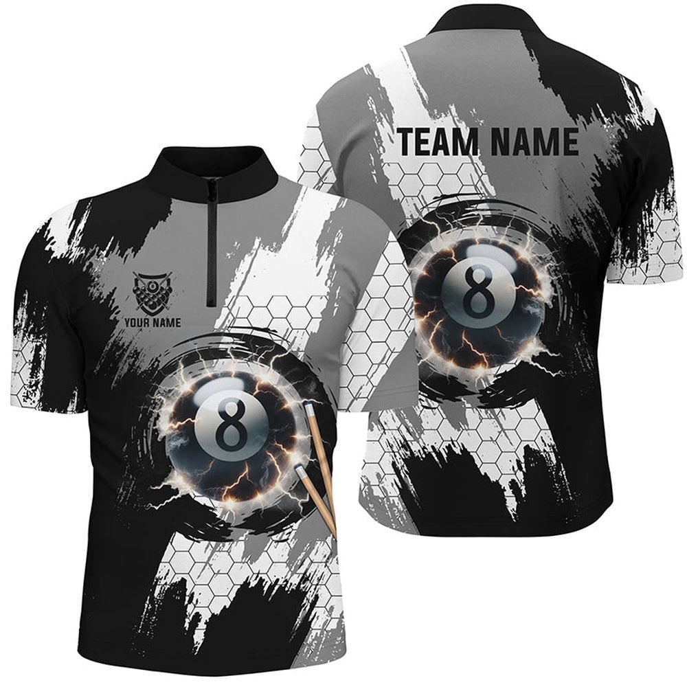 Black Grey Lightning 8 Ball Billiards 3D Shirts 8 Ball Pool Team Jerseys, Personalized Billiard Team Jersey Shirt Black Grey Lightning 8 Ball Billiards 3D Shirts 8 Ball Pool Team Jerseys, Personalized Billiard Team Jersey Shirt