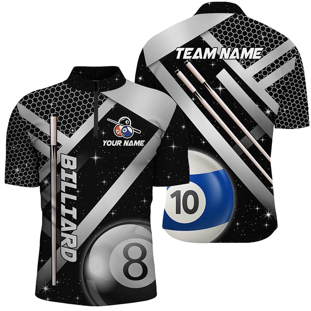 Black Jerseys Billiard 8 Ball & 10 Ball Pool Shirts Custom Unique Billiard Uniform, Personalized Billiard Team Jersey Shirt