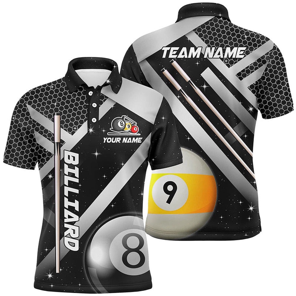 Black Polo Billiard 8 Ball & 9 Ball Polo Shirts Custom Unique Billiard Uniform, Personalized Billiard Polo Shirt Black Polo Billiard 8 Ball & 9 Ball Polo Shirts Custom Unique Billiard Uniform, Personalized Billiard Polo Shirt