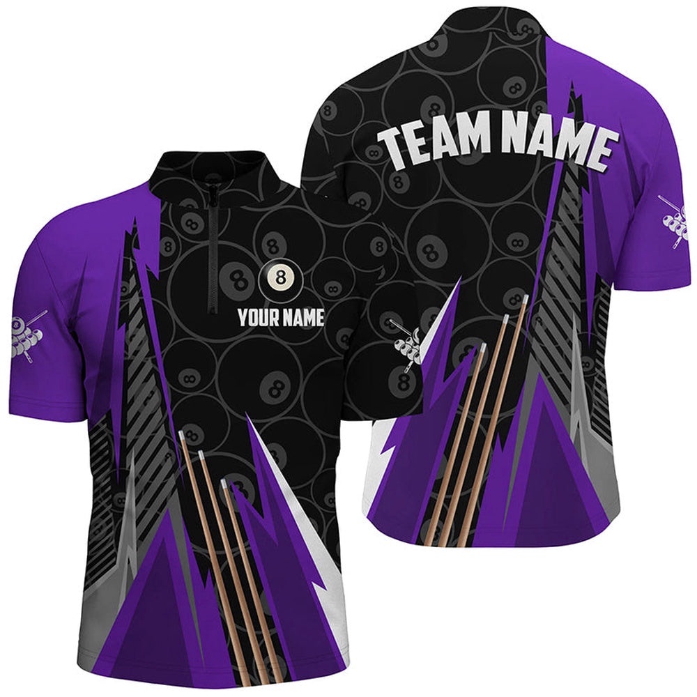 Black Purple Billiard Pattern Jersey & 14 Zip Shirts, Billiard Team Jersey Uniform, Personalized Billiard Team Jersey Shirt Black Purple Billiard Pattern Jersey & 14 Zip Shirts, Billiard Team Jersey Uniform, Personalized Billiard Team Jersey Shirt