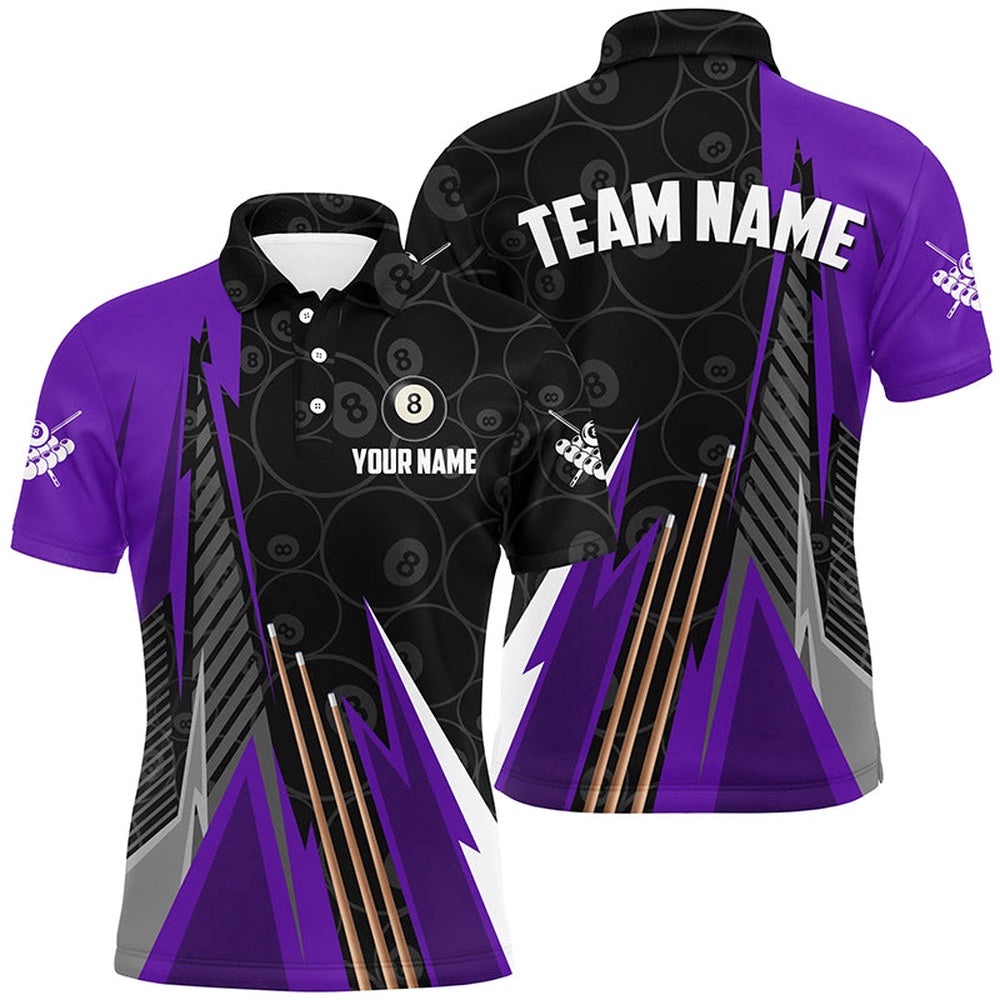 Black Purple Billiard Pattern Polo & 14 Zip Shirts, Billiard Team Polo Uniform, Personalized Billiard Polo Shirt Black Purple Billiard Pattern Polo & 14 Zip Shirts, Billiard Team Polo Uniform, Personalized Billiard Polo Shirt