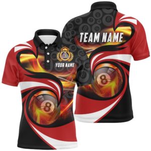 Black Red 8 Ball Billiard Polo Shirts,…