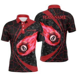 Black Red Billiard Fire Flame Polo Shirts…