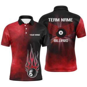 Black Red Flame 8 Ball Pool Polo…