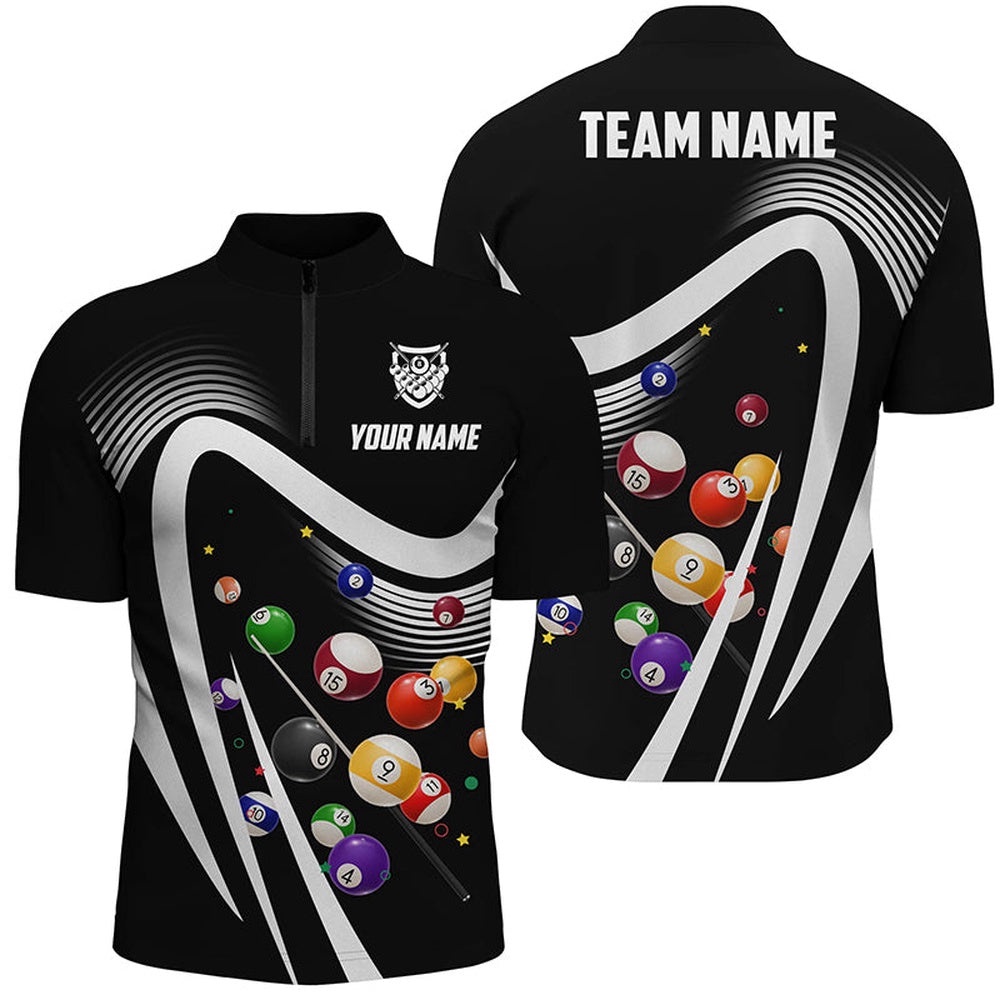 Black Sport Billiard Balls 3D Jersey Shirts, Custom 8 Ball Billiard Team Jerseys, Personalized Billiard Team Jersey Shirt