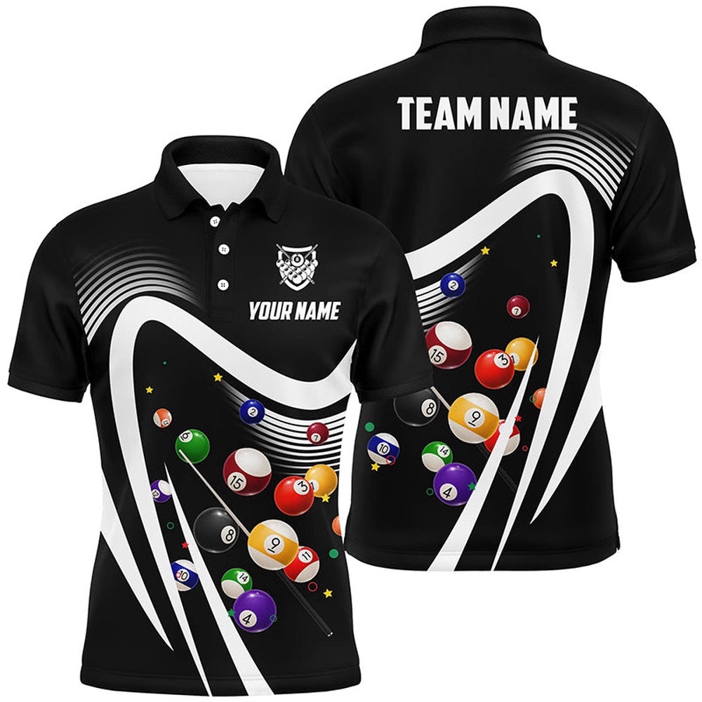 Black Sport Billiard Balls 3D Polo Shirts, Custom 8 Ball Billiard Team Polo, Personalized Billiard Polo Shirt Black Sport Billiard Balls 3D Polo Shirts, Custom 8 Ball Billiard Team Polo, Personalized Billiard Polo Shirt