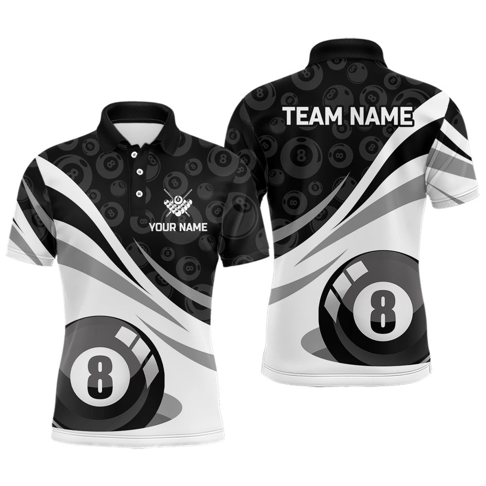 Black White 8 Ball Pool Billiard Polo Polo Shirts Custom Billiard Uniform, Personalized Billiard Polo Shirt Black White 8 Ball Pool Billiard Polo Polo Shirts Custom Billiard Uniform, Personalized Billiard Polo Shirt