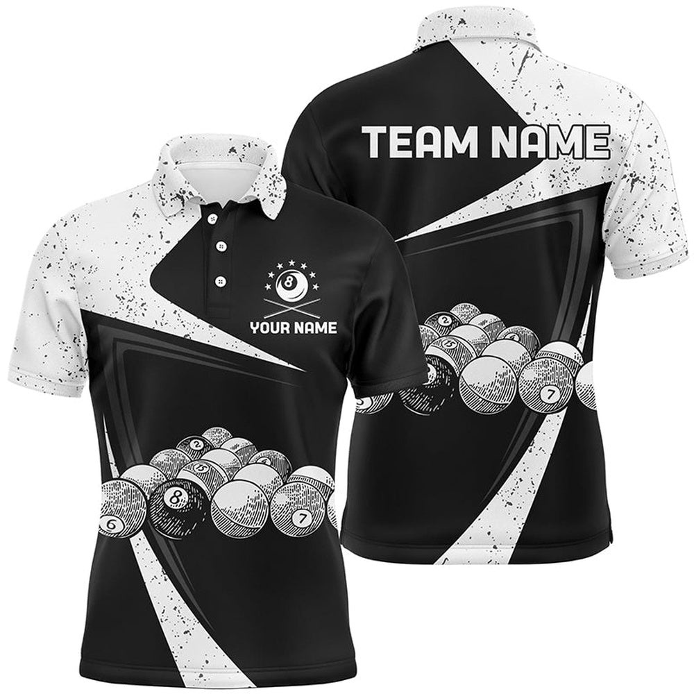 Black White Grunge Billiard Balls Polo Shirts, Custom 8 Ball Pool Team Shirts, Personalized Billiard Polo Shirt Black White Grunge Billiard Balls Polo Shirts, Custom 8 Ball Pool Team Shirts, Personalized Billiard Polo Shirt