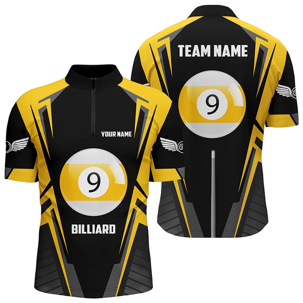 Black Yellow 9 Ball Pool Jersey Shirts, Custom 9 Ball Pool Billiards Team Shirts, Personalized Billiard Team Jersey Shirt Black Yellow 9 Ball Pool Jersey Shirts, Custom 9 Ball Pool Billiards Team Shirts, Personalized Billiard Team Jersey Shirt