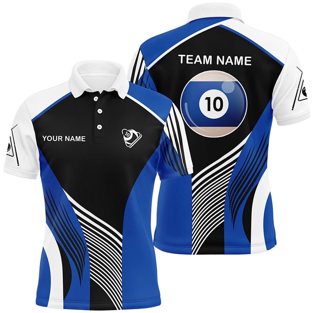 Blue 10 Ball Billiard 3D Polo Shirts, Custom 10 Ball Billiards Team Polo, Personalized Billiard Polo Shirt
