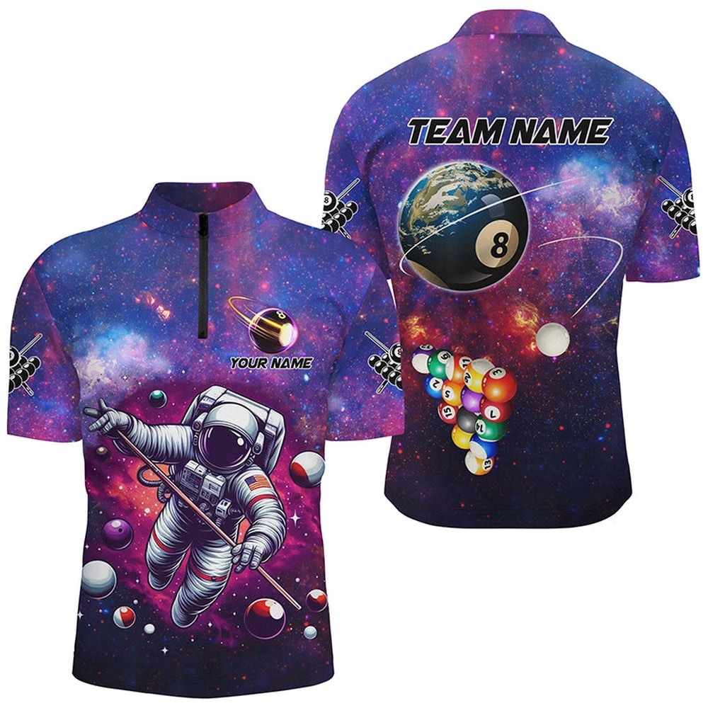 Blue And Purple Galaxy Astronaut Billiard Balls Jerseys Custom 3D Funny Billiard Shirts, Personalized Billiard Team Jersey Shirt Blue And Purple Galaxy Astronaut Billiard Balls Jerseys Custom 3D Funny Billiard Shirts, Personalized Billiard Team Jersey Shirt