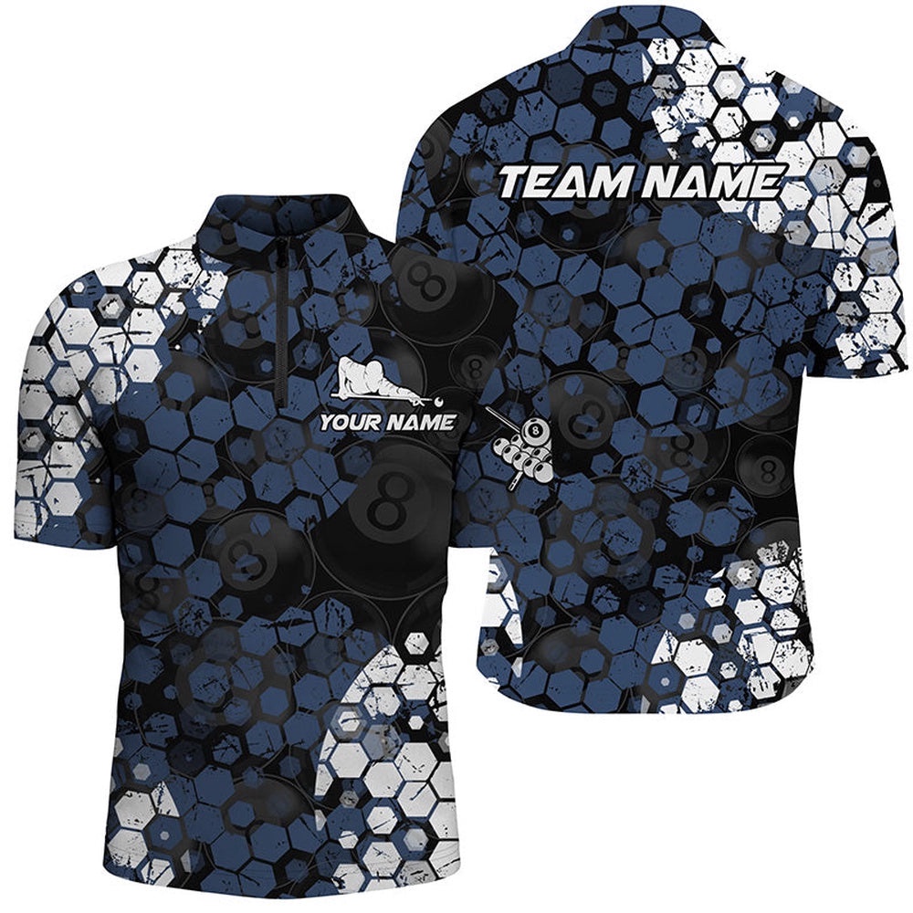 Blue And White Hive Billiard Shirts Custom Grunge Retro Billiard Jerseys, Personalized Billiard Team Jersey Shirt Blue And White Hive Billiard Shirts Custom Grunge Retro Billiard Jerseys, Personalized Billiard Team Jersey Shirt
