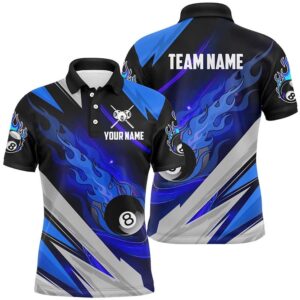 Blue Ball 8 Billiard Flame Polo Shirts…