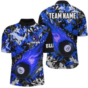 Blue Billiard Ball 8 Fire Flame Jersey…