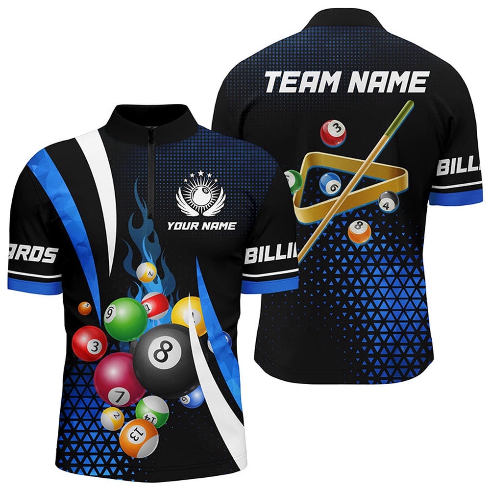 Blue Billiard Balls Jerseys Jersey Shirts Custom 3D Pool League Shirts Design, Personalized Billiard Team Jersey Shirt
