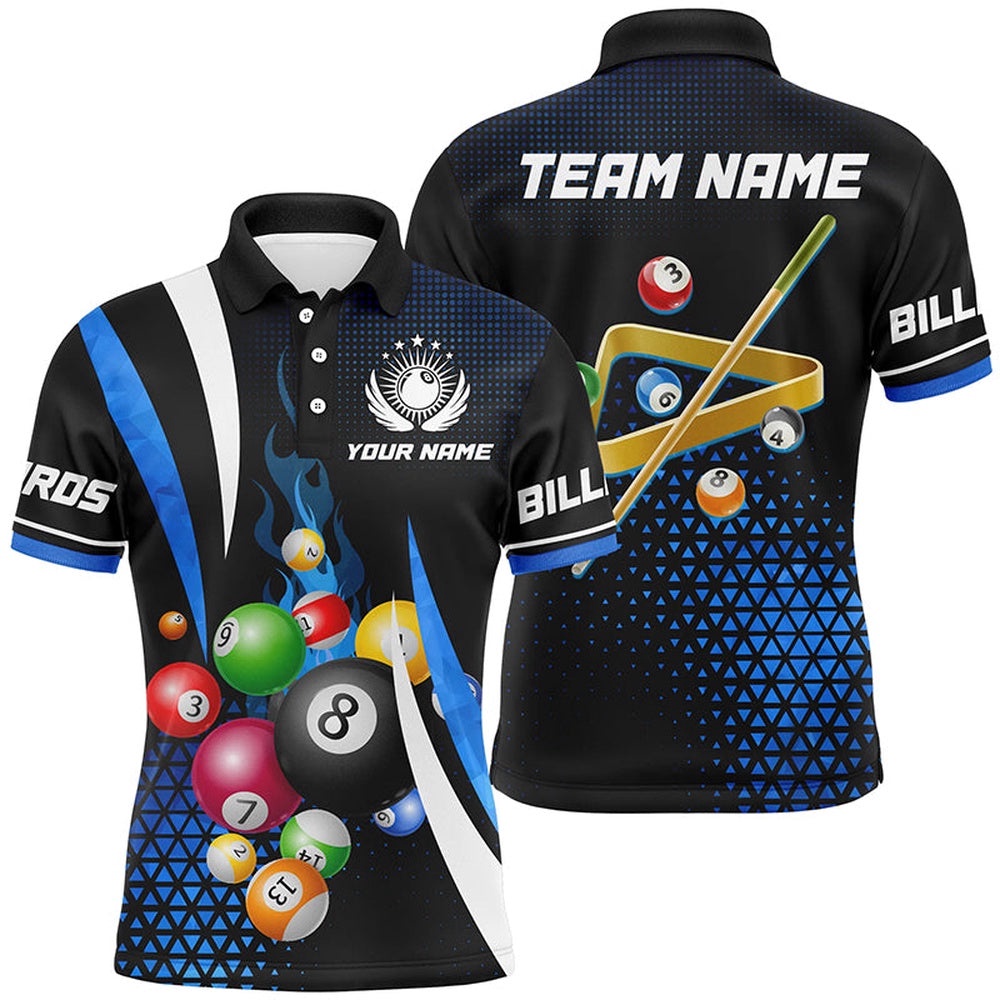 Blue Billiard Balls Polo Polo Shirts Custom 3D Pool League Shirts Design, Personalized Billiard Polo Shirt