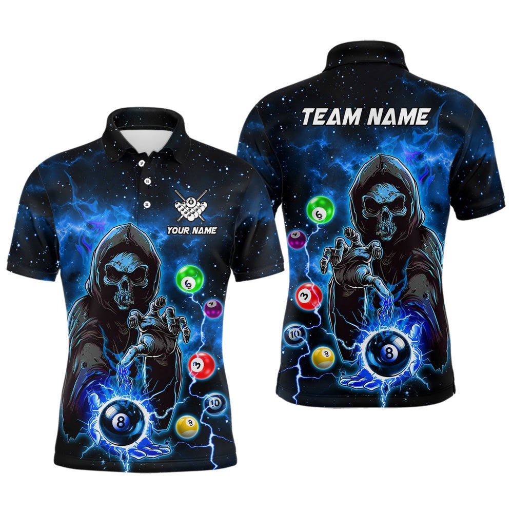 Blue Billiard Death Skeleton Polo & Polo Shirts Customized Team League Billiard Polo, Personalized Billiard Polo Shirt Blue Billiard Death Skeleton Polo & Polo Shirts Customized Team League Billiard Polo, Personalized Billiard Polo Shirt
