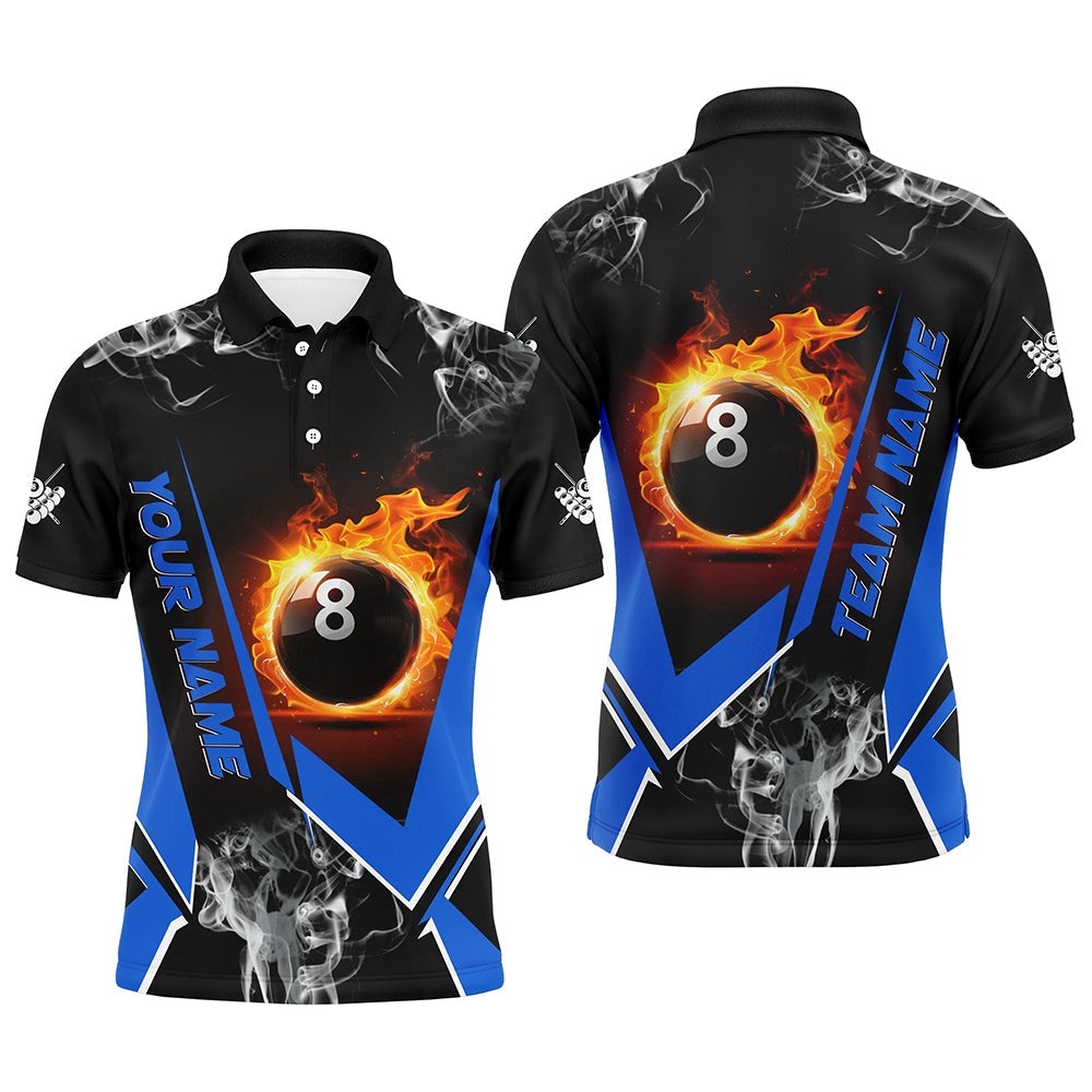 Blue Billiard Polo Flame 8 Ball Pool Custom Billiard Shirts Team League Billiard Uniform, Personalized Billiard Polo Shirt