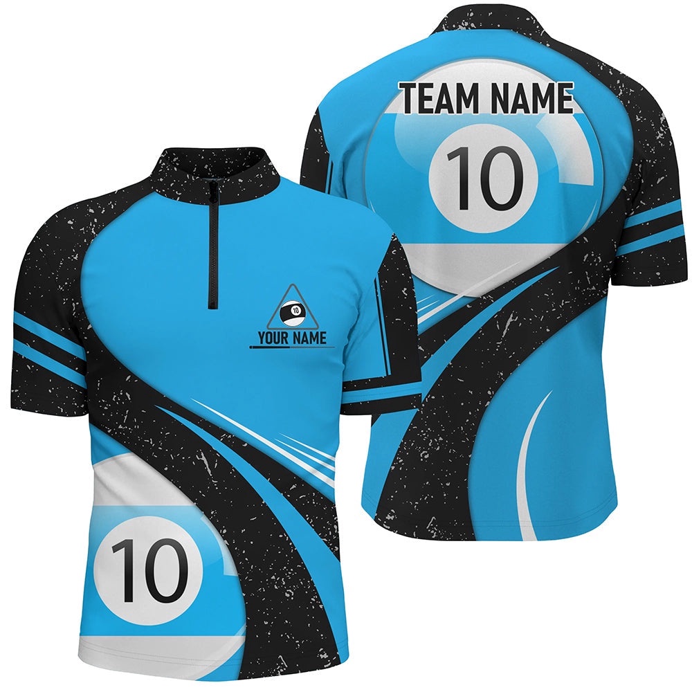 Blue Black Grunge 10 Ball Billiard 3D Jersey Shirts, 10 Ball Pool Team Jerseys, Personalized Billiard Team Jersey Shirt