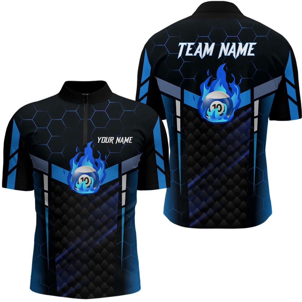 Blue Fire 10 Ball Billiard 3D Jersey Shirts, Custom 10 Ball Pool Team Jerseys, Personalized Billiard Team Jersey Shirt