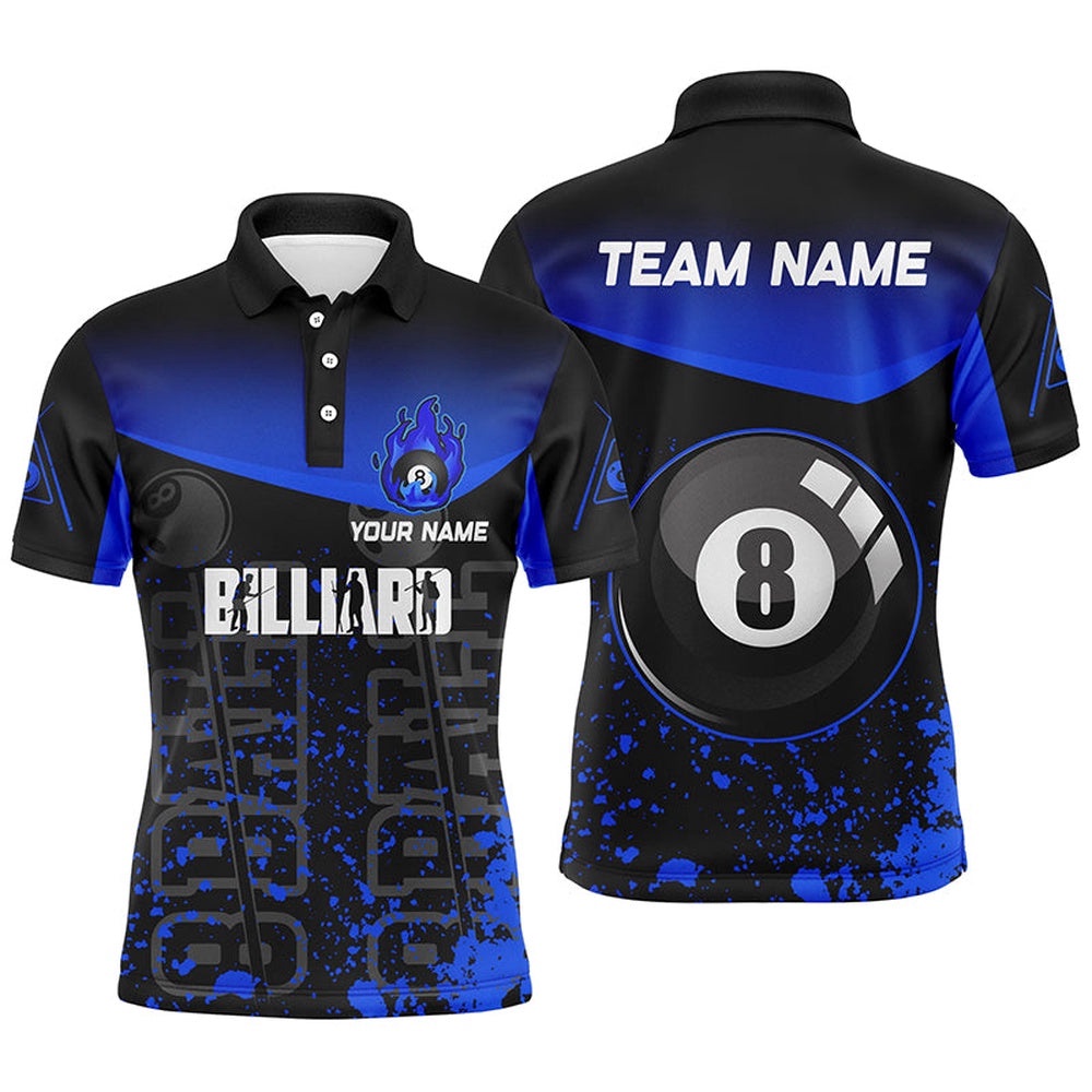 Blue Fire 8 Ball Pool Custom 8 Ball Billiard Team Shirts, Personalized Billiard Polo Shirt Blue Fire 8 Ball Pool Custom 8 Ball Billiard Team Shirts, Personalized Billiard Polo Shirt