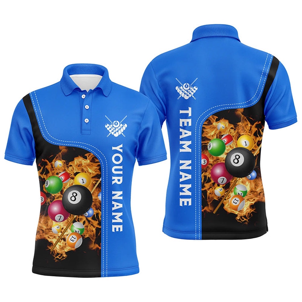 Blue Fire Pool Balls Custom 3D Billiard Team Polo, Personalized Billiard Polo Shirt Blue Fire Pool Balls Custom 3D Billiard Team Polo, Personalized Billiard Polo Shirt