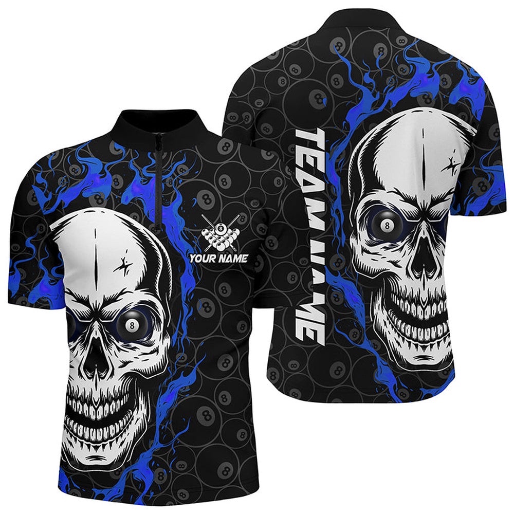 Blue Flame Skull Billiard Jersey Shirts Custom Team Name Billiard Jerseys, Personalized Billiard Team Jersey Shirt Blue Flame Skull Billiard Jersey Shirts Custom Team Name Billiard Jerseys, Personalized Billiard Team Jersey Shirt