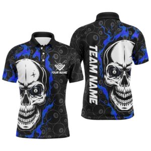 Blue Flame Skull Billiard Polo Shirts Custom…