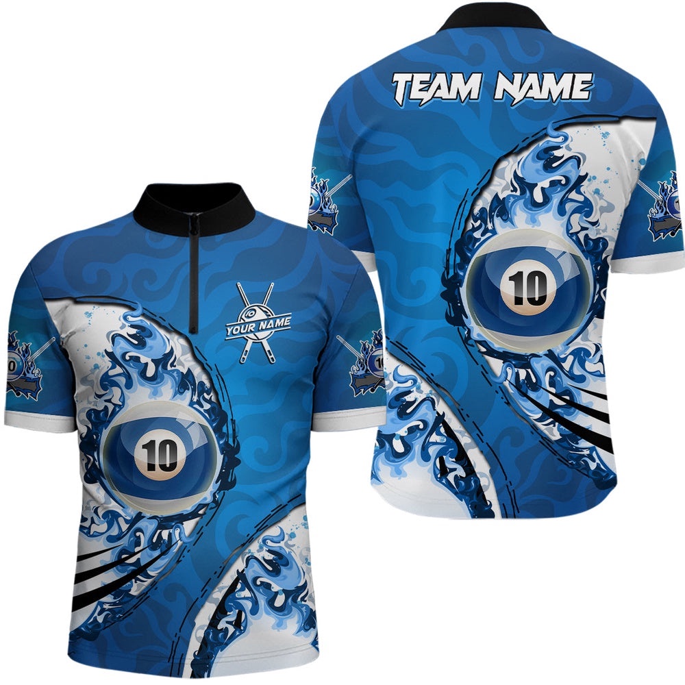 Blue Flaming 10 Ball Billiards Jersey Shirts, Custom 10 Balls Pool Player Shirts, Personalized Billiard Team Jersey Shirt Blue Flaming 10 Ball Billiards Jersey Shirts, Custom 10 Balls Pool Player Shirts, Personalized Billiard Team Jersey Shirt