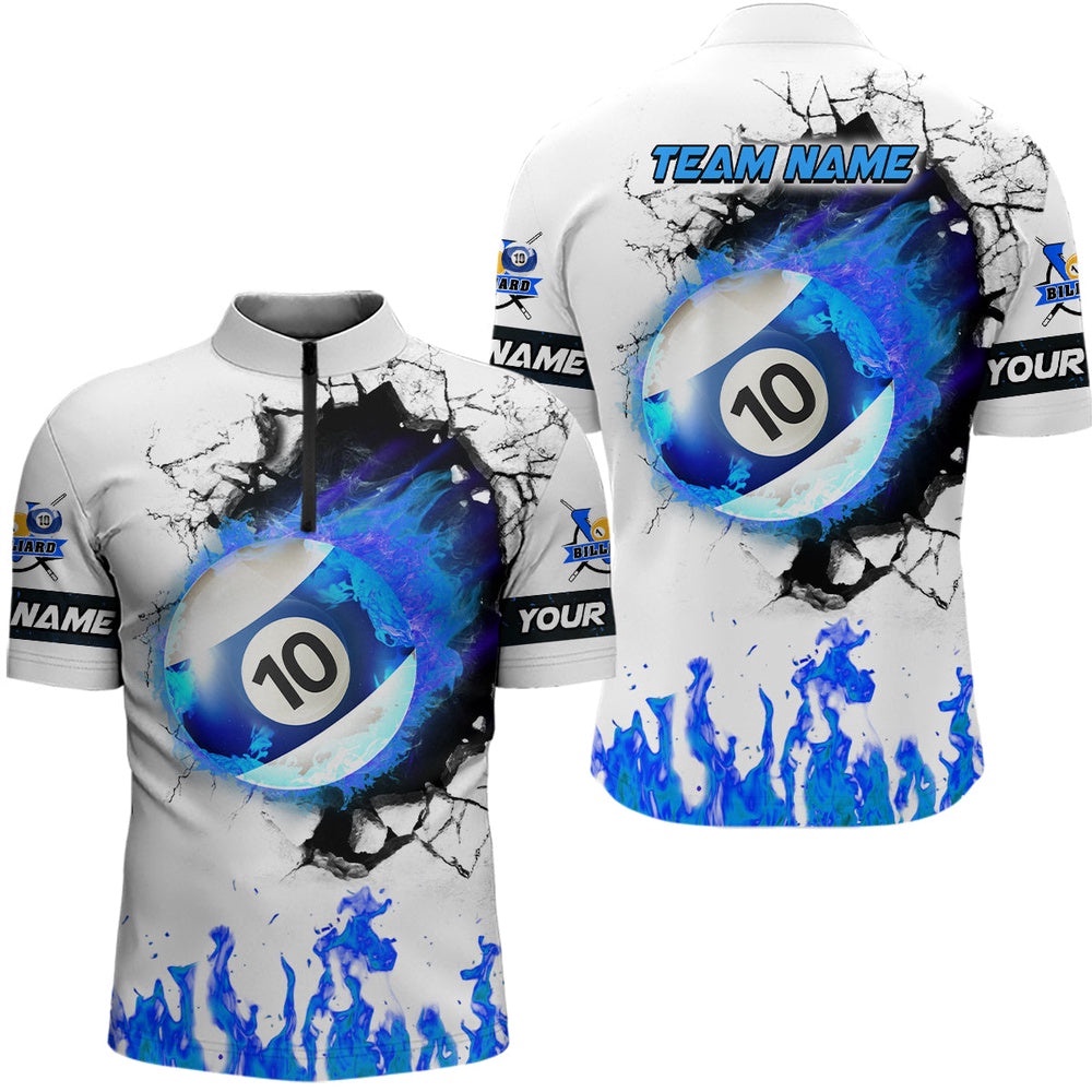 Blue Flaming 10 Ball Pool 10 Ball Billiard Apparel, Personalized Billiard Team Jersey Shirt Blue Flaming 10 Ball Pool 10 Ball Billiard Apparel, Personalized Billiard Team Jersey Shirt