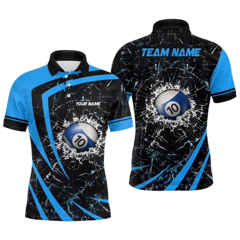 Blue Glass Break 10 Ball Billiard 3D Polo Shirts, Custom 10 Ball Pool Polo, Personalized Billiard Polo Shirt Blue Glass Break 10 Ball Billiard 3D Polo Shirts, Custom 10 Ball Pool Polo, Personalized Billiard Polo Shirt