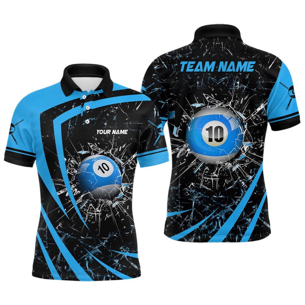 Blue Glass Break 10 Ball Billiard 3D Polo Shirts, Personalized Billiard Polo Shirt Blue Glass Break 10 Ball Billiard 3D Polo Shirts, Personalized Billiard Polo Shirt