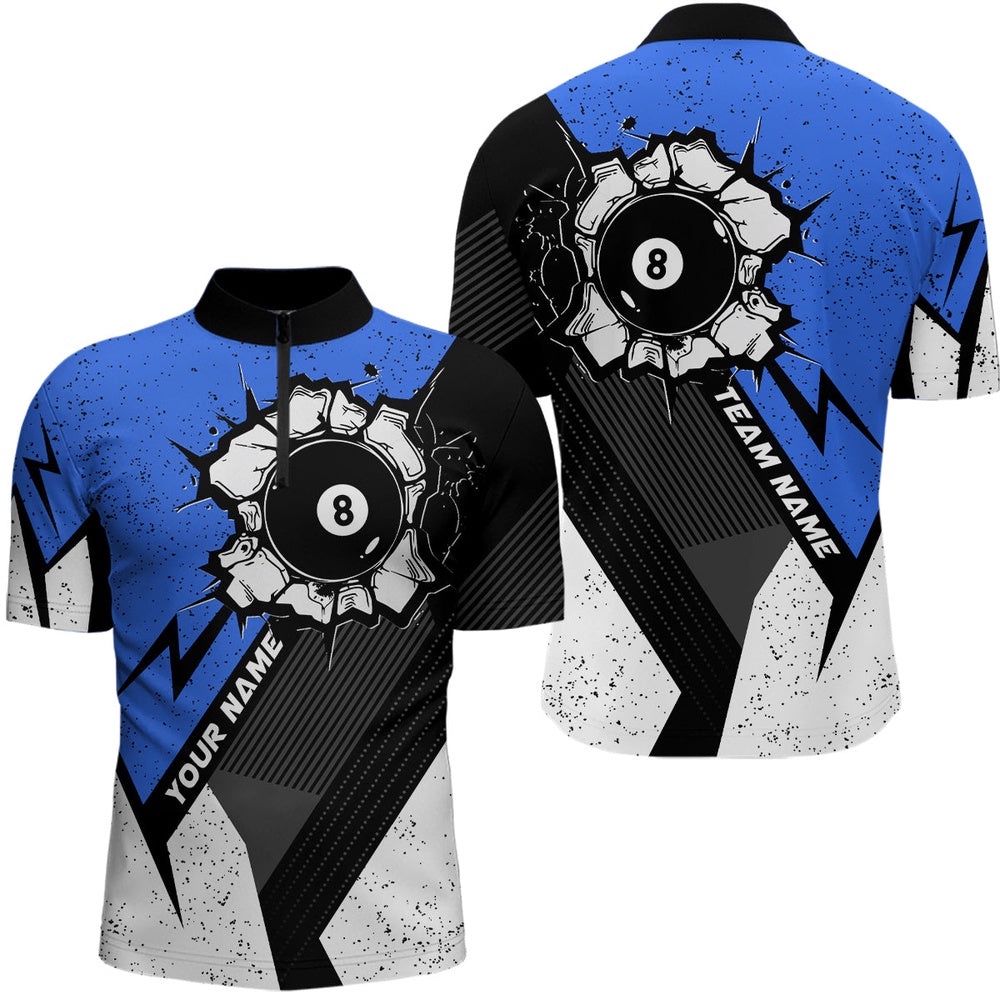 Blue Grunge 8 Ball Billiard 3D Jersey Shirts, 8 Ball Pool Team Jerseys, Personalized Billiard Team Jersey Shirt