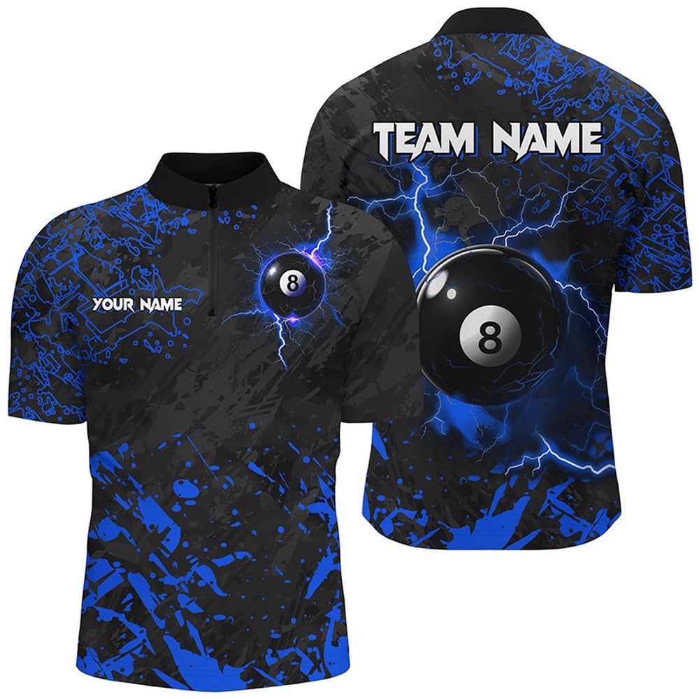 Blue Grunge 8 Ball Pool Thunder Lightning Jersey Shirts Custom Team League Billiard Jersey, Personalized Billiard Team Jersey Shirt Blue Grunge 8 Ball Pool Thunder Lightning Jersey Shirts Custom Team League Billiard Jersey, Personalized Billiard Team Jersey Shirt