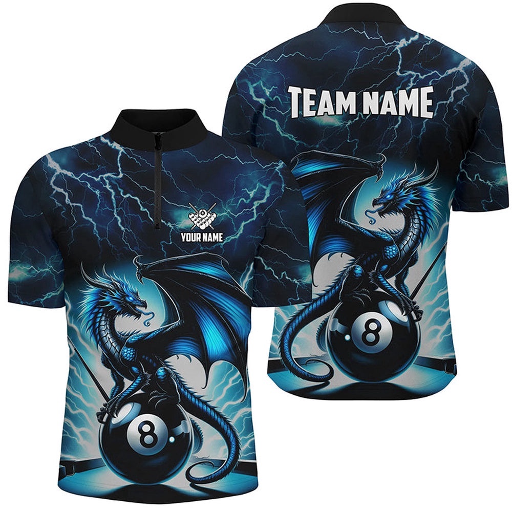 Blue Lightning Thunder Dragon 8 Ball Pool Jersey Shirts Custom Billiard Team League Jerseys, Personalized Billiard Team Jersey Shirt