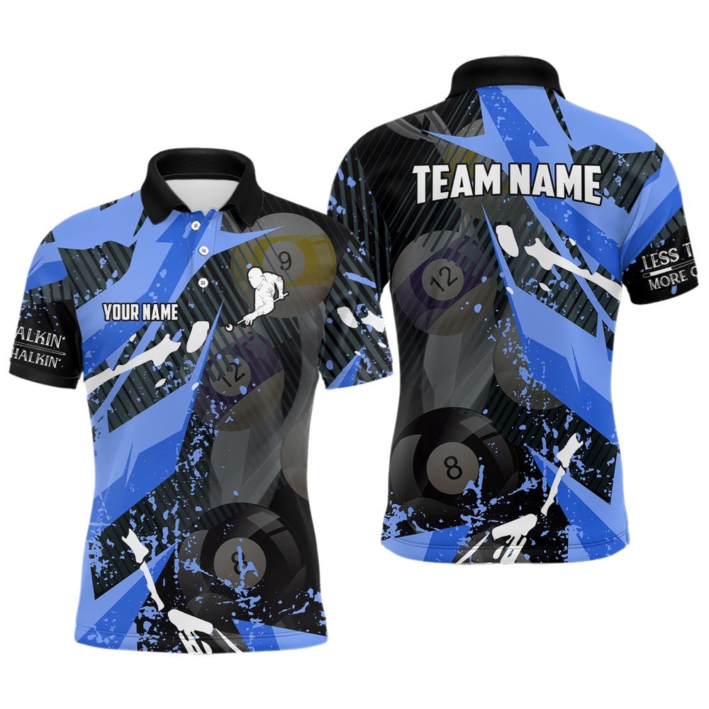 Blue Paint Colors Billiard 3D Polo Shirts, Custom Players Billiards Polo, Personalized Billiard Polo Shirt Blue Paint Colors Billiard 3D Polo Shirts, Custom Players Billiards Polo, Personalized Billiard Polo Shirt