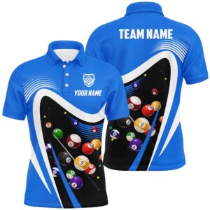 Blue Sport Billiard Balls 3D Polo Shirts,…