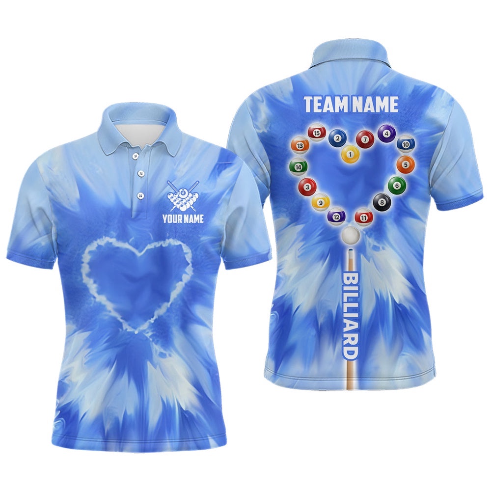 Blue Tie Dye With Heart Billiard Polo Shirts Custom Unique Billiard Shirts Gifts, Personalized Billiard Polo Shirt Blue Tie Dye With Heart Billiard Polo Shirts Custom Unique Billiard Shirts Gifts, Personalized Billiard Polo Shirt