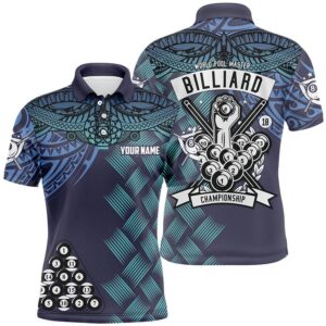 Blue Tribal Pattern Billiard Championship 3D Polo…
