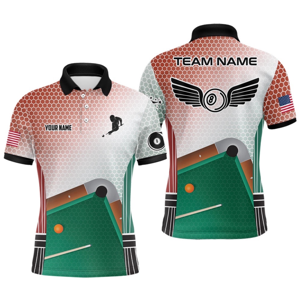 Brown Hive 8 Ball Wing Billiard 3D Polo Shirts, Custom Name Pool Table Shirts, Personalized Billiard Polo Shirt Brown Hive 8 Ball Wing Billiard 3D Polo Shirts, Custom Name Pool Table Shirts, Personalized Billiard Polo Shirt
