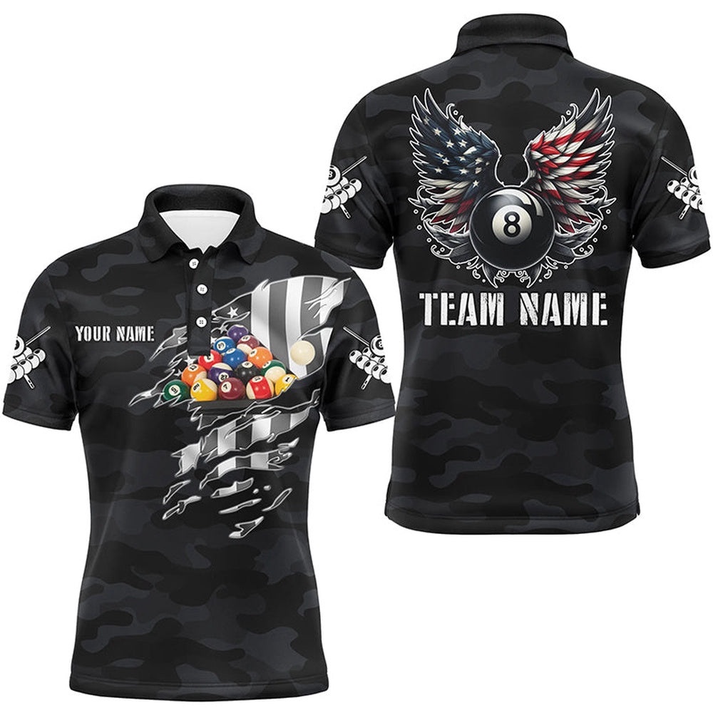 Camouflage US Flag Billiard Balls Shirts, Personalized Billiard Polo Shirt Camouflage US Flag Billiard Balls Shirts, Personalized Billiard Polo Shirt