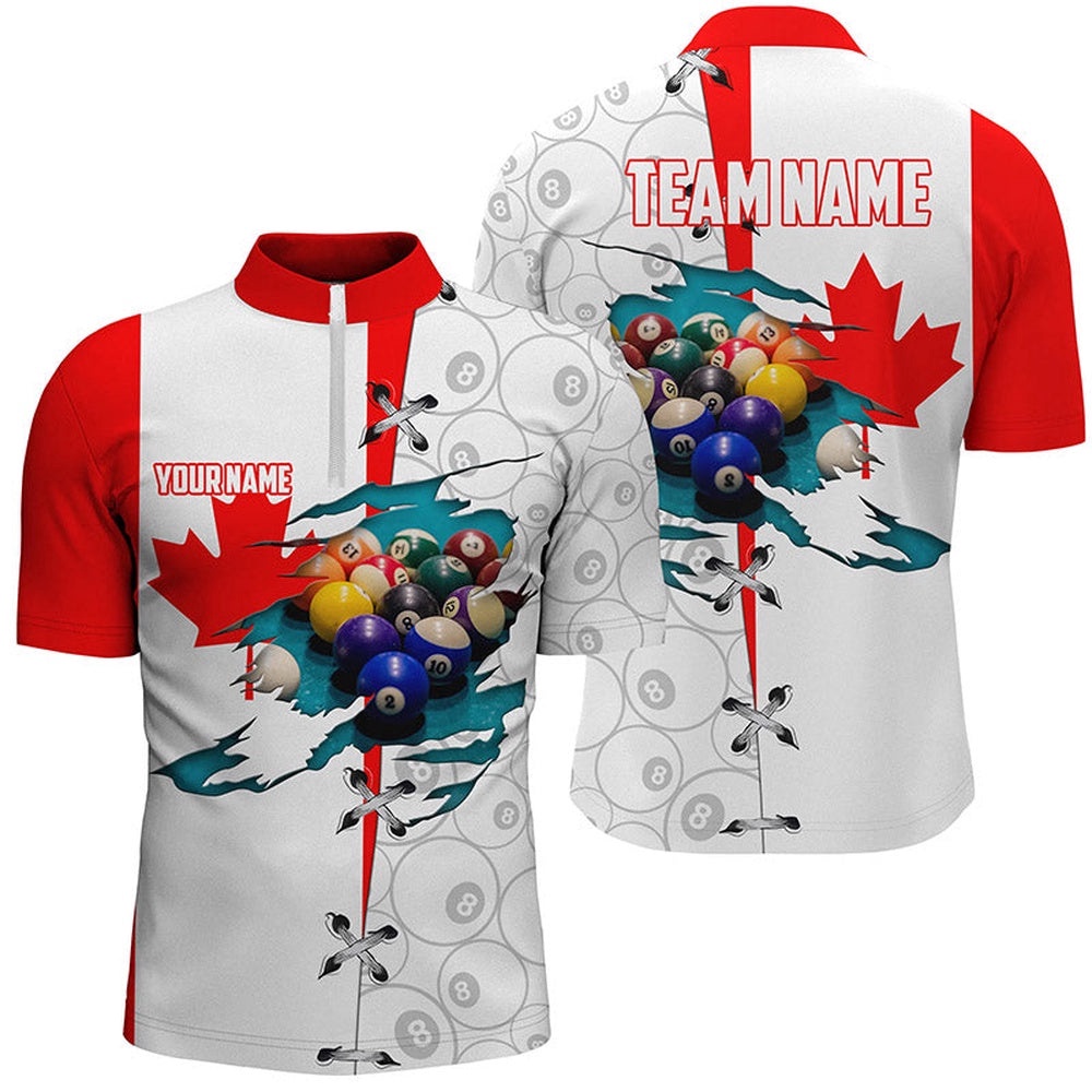 Canadian Flag 8 Ball Pattern Pool Balls Jerseys, Personalized Billiard Team Jersey Shirt Canadian Flag 8 Ball Pattern Pool Balls Jerseys, Personalized Billiard Team Jersey Shirt