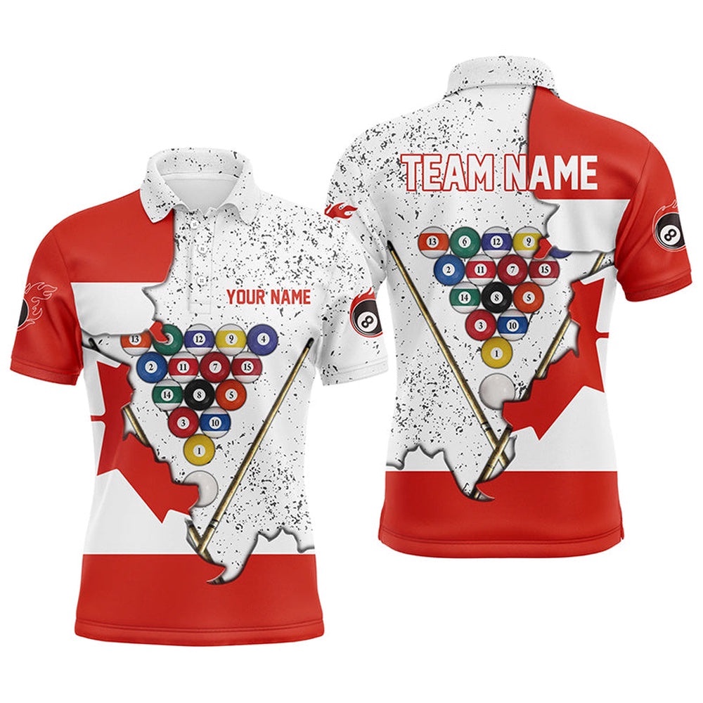 Canadian Flag Billiard Balls Polo Shirts, Custom 8 Ball Pool Team Shirts, Personalized Billiard Polo Shirt