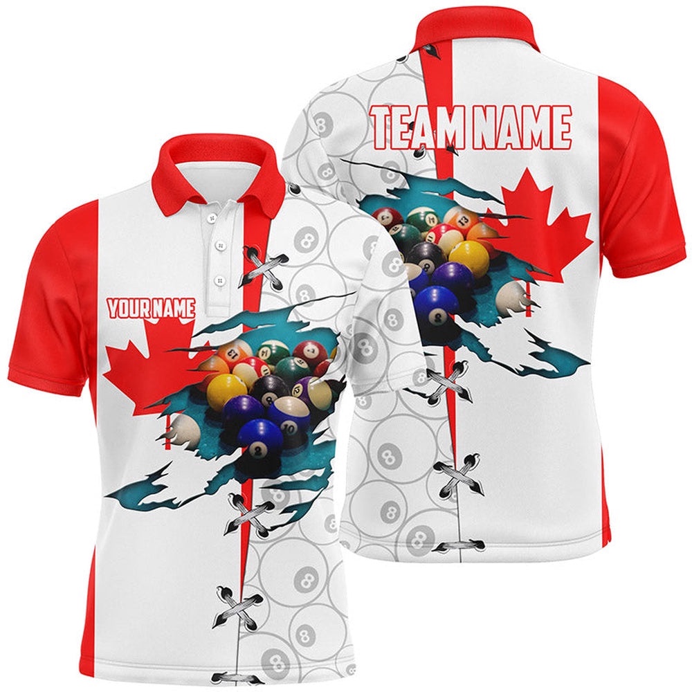 Canadian Flag Custom 8 Ball Pattern Pool Balls Polo, Personalized Billiard Polo Shirt Canadian Flag Custom 8 Ball Pattern Pool Balls Polo, Personalized Billiard Polo Shirt