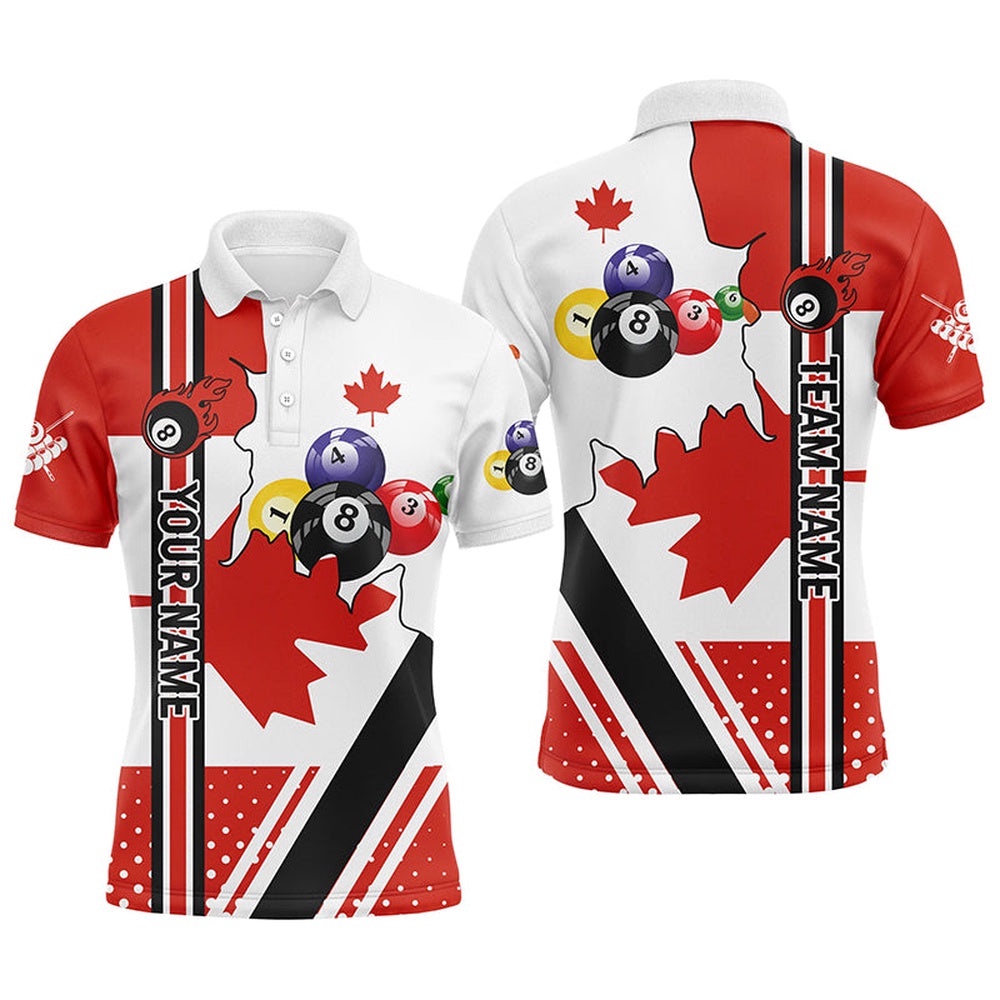 Canadian Flag Custom 8 Ball Pool Billiard Balls Polo, Personalized Billiard Polo Shirt