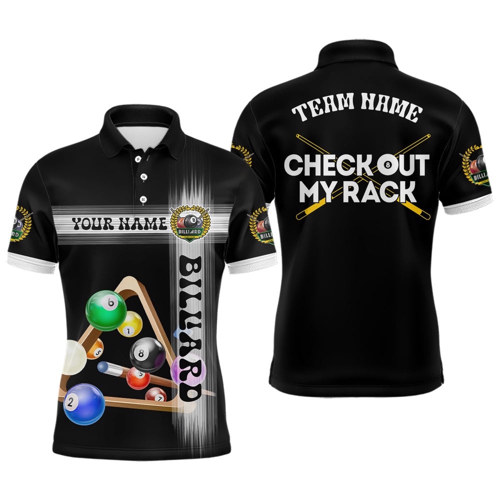 Check Out My Rack Billiard 8 Ball Custom Name 3D Polo Shirts, Custom Billiard Lover Shirts, Personalized Billiard Polo Shirt