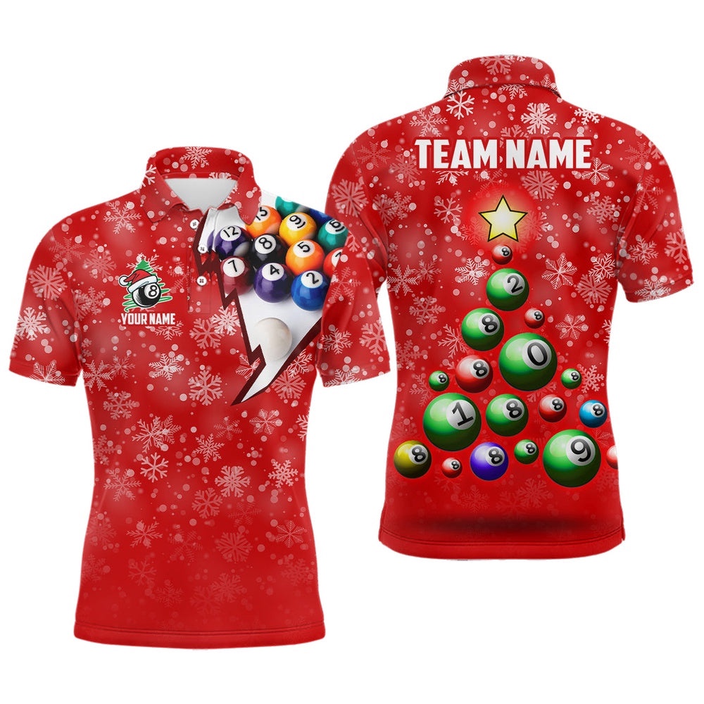 Christmas Tree Billiard Balls Polo Shirts Custom Christmas 8 Ball Pool Shirts, Personalized Billiard Polo Shirt