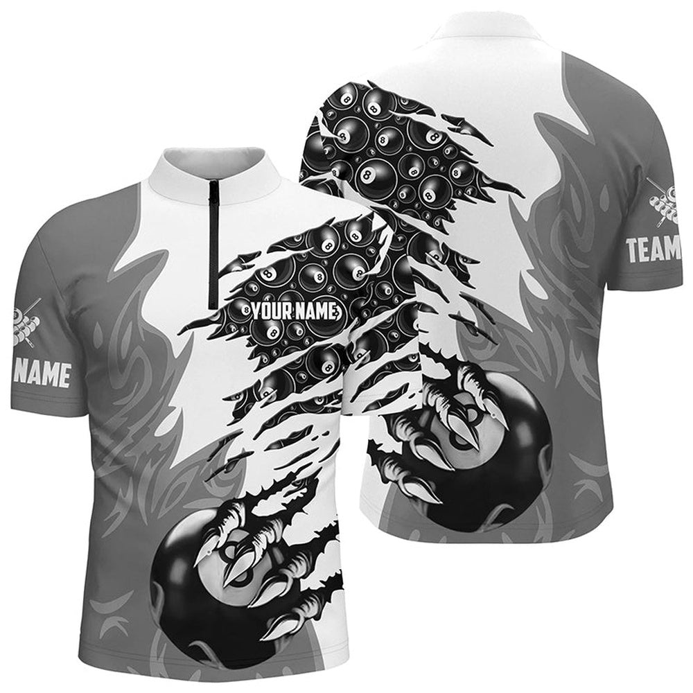 Claw 8 Ball Pool Grey 3D Billiard Jersey Shirts Best Billiard Apparel Clothing, Personalized Billiard Team Jersey Shirt